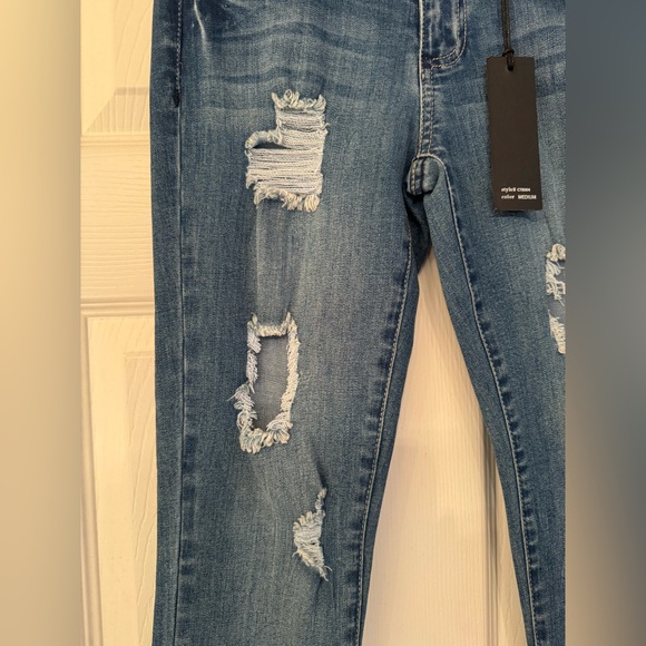 Black Label Crop Jeans C’est Toi Women's Blue Denim Distressed Jeans Size 26 - Picture 6 of 16